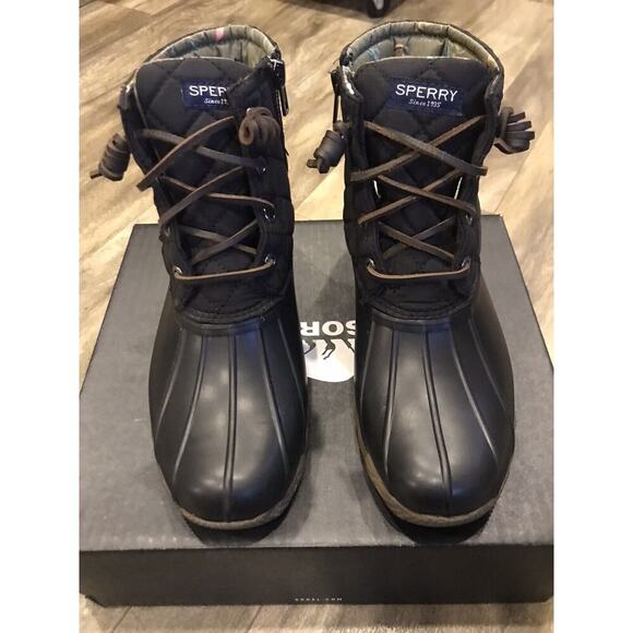 EUC Womens Sperry Black Quilted Duck/Rain Snow Boots Size 6 - Picture 4 of 11